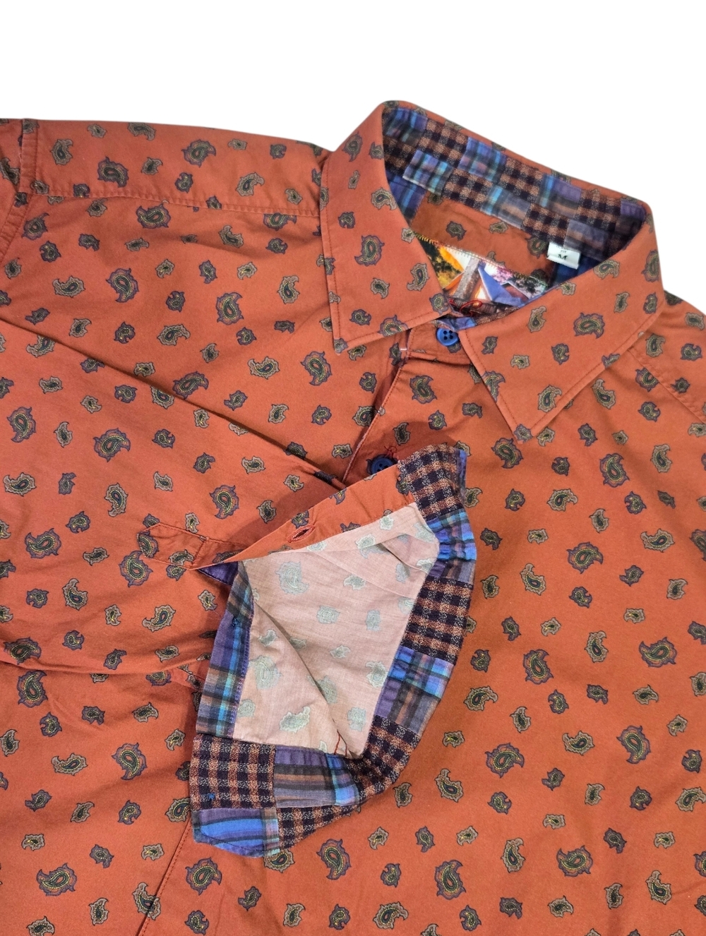 Robert Graham Mens Long-Sleeve Rust Brown Printed Dress Shirt Paisley/Floral M